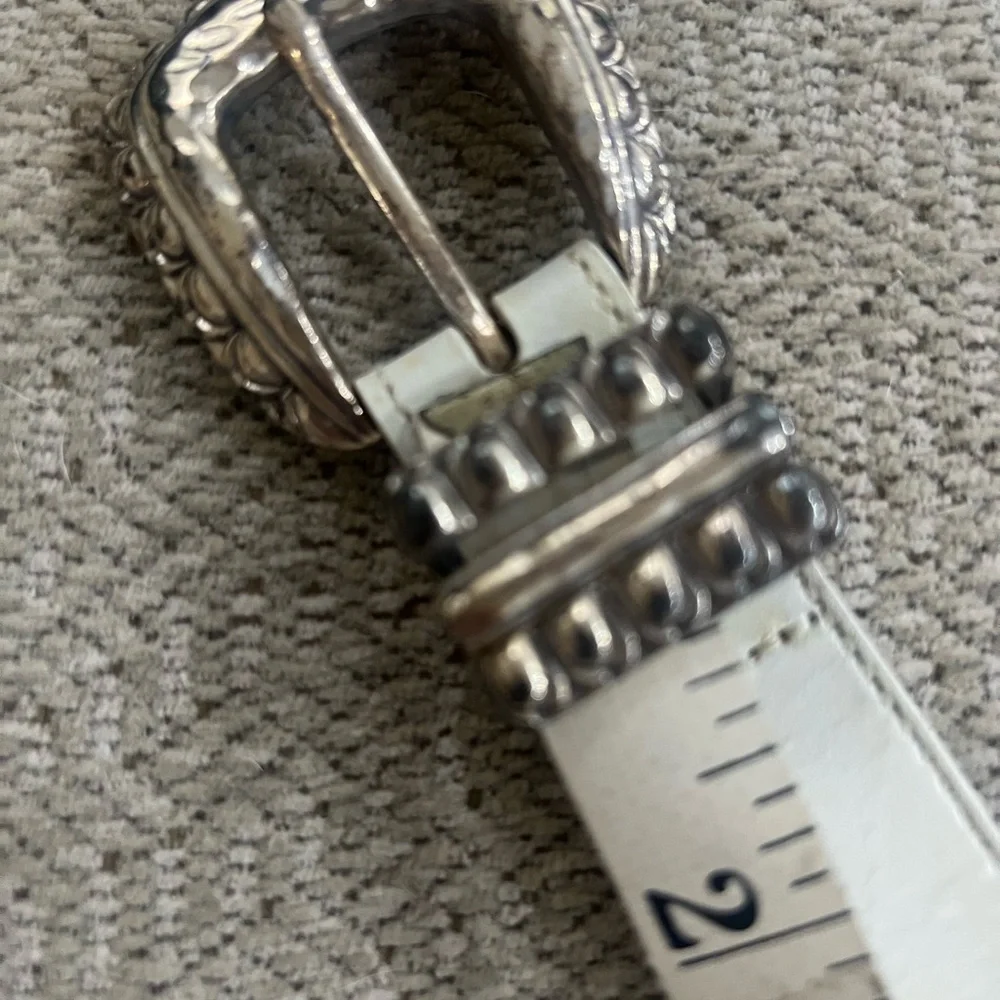 Vintage Brighton White Leather sea shell Belt with Silver Accents
